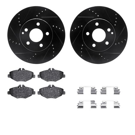 DYNAMIC FRICTION CO 8512-63048, Rotors-Drilled and Slotted-Black w/ 5000 Advanced Brake Pads incl. Hardware, Zinc Coated 8512-63048